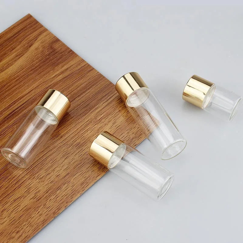 5ml 10ml 15ml 20ml Clear Glass Perfume Bottle Travel Essential Oil Bottle Cosmetic Serum With Plug and Gold Cap