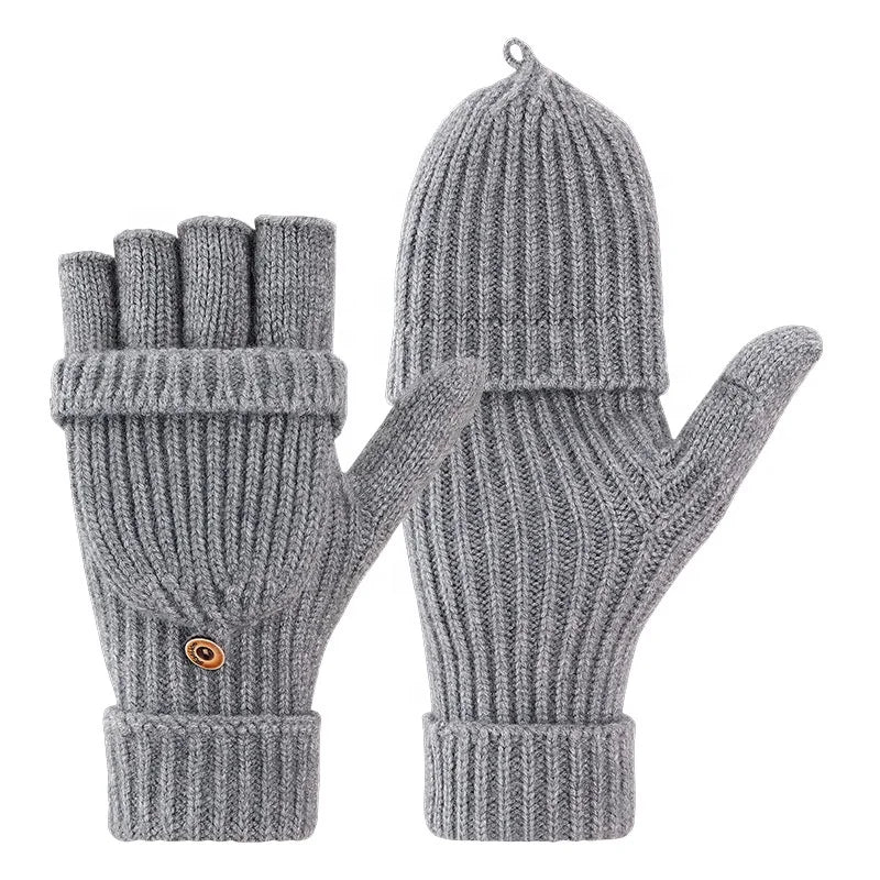 Custom Logo Knitted Stretch Warm Acrylic Ski Mittens Winter Full Finger Gloves