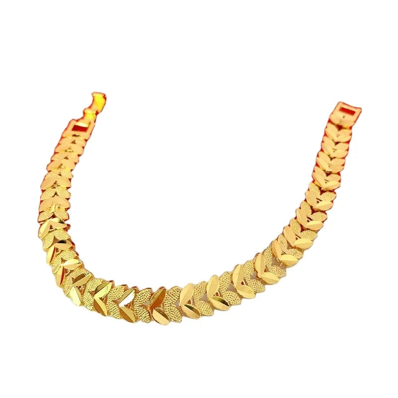 Dubai Gold Jewelry Wholesale   New Fashion Inverted Mold Jewelry Gold Plated  Brass Plated   Gold Plated Leaf Bracelet