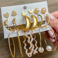 9pcs/sets Moon Butterfly Earring Set Hoop Earrings Set Trendy Accessories Jewelry Gold Circle Bamboo for Women Vintage Pearl NR