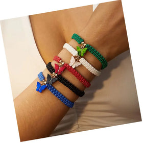 Colorful Butterfly Bracelet Rope String Braided Bangle Crystal Butterfly Charm Bracelet for Women Girls Supplies