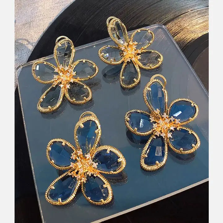 HOVANCI Luxury Sparkle 925 Sterling Silver Needle Crystal Flower Stud Earrings Delicate Glass Colorful Large Flower Earrings