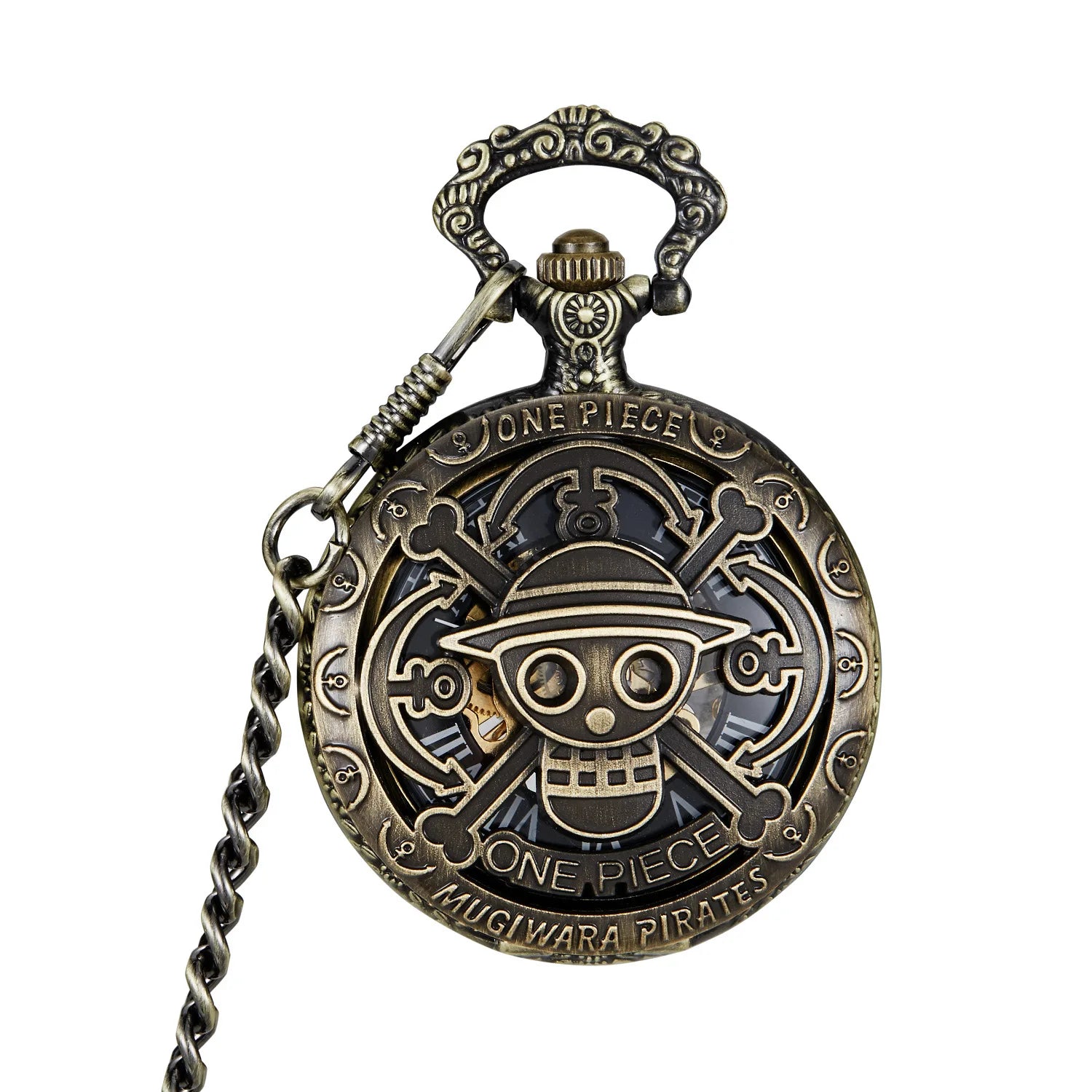 Wholesale Weflourish MP107 One Piece Antique Skeleton Bronze Hand Winding Mechanical Retro Roman Zinc Alloy Pocket Watches