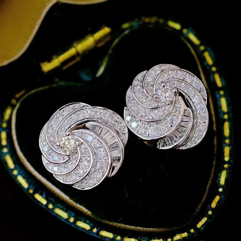 Huitan Delicate Rotating Shape Sparkling Cubic Zirconia Earring for Wedding Silver Plated Stud Earrings Latest Jewelry for Women