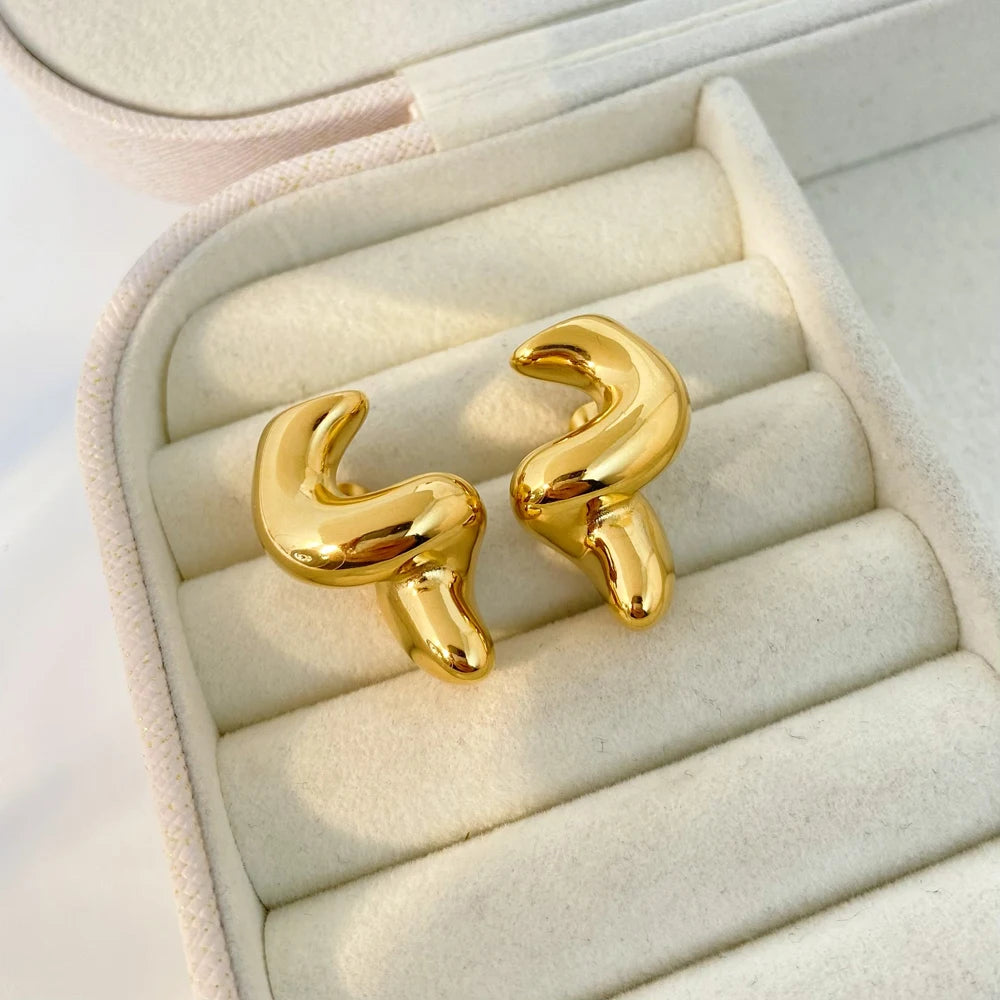 18K Gold-plated Stainless Steel Spiral Women's Earrings Joyas De Acero Inoxidable Titanium Steel That Does Not Fade