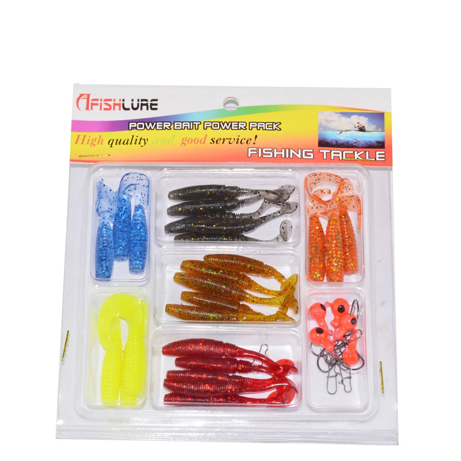Fishing Lure Set 34pcs Fishing Lures Combo 5cm T Tail 4.5cm Coiled Tail with Lead Hook Plastic Paddle Tail Artificial Soft Worm