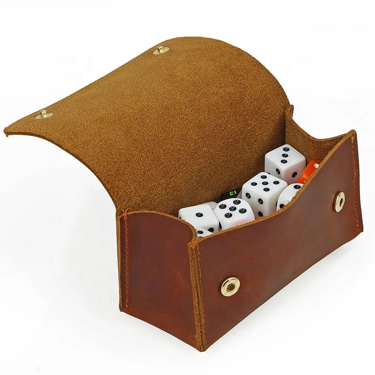Portable Vintage Custom Board Game Dice Holder Personalized Crazy Horse Leather Dnd Dice Bag