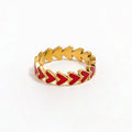 High End 18K Plain Gold Red Enamel Heart to Heart Rings Stainless Steel Trendy Simple Gold Plated Jewelry