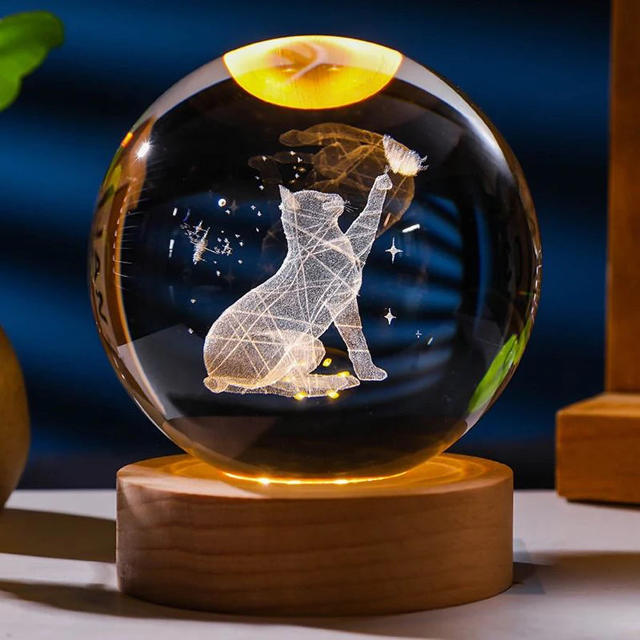 Wooden Base Led Night Light Dolphin Snow Man Crystal Ball Light