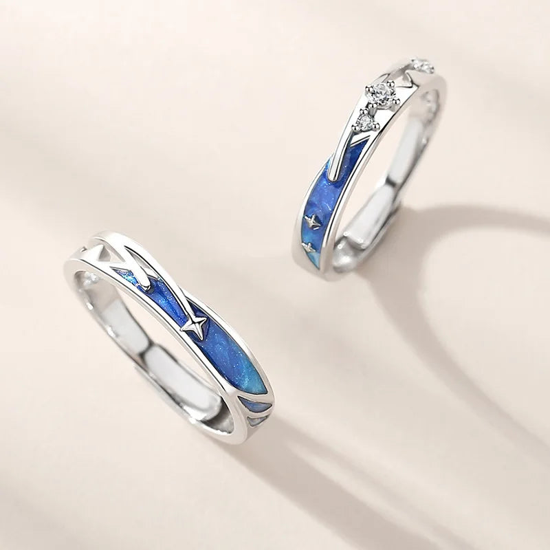 BASQUESUN Factory Meteor Shower Couple Blue Starry Sky Fashionable Simple Circular Surface Drip Glue Star Shaped Open Ring