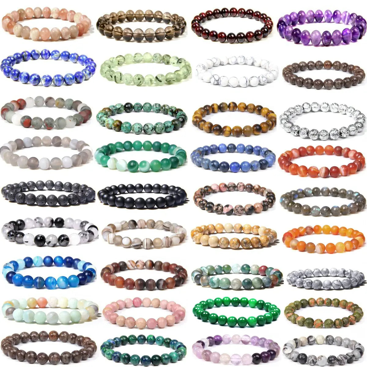 8mm Semi-Precious Stone Bracelet Round Beads Energy Power Crystal Reiki Elastic Stretch Healing Bracelet for Women Men Gifts