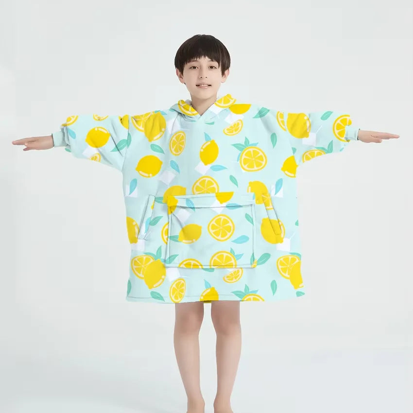 Factory Wholesale Oversized Kids Hooded Blankets Wearable Blanket Hoodie with Sleeves Winter Sherpa Sweatshirt Blanket for Kids