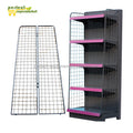 Light Duty Steel Grid End Shelf with Net Side for Supermarket Pharmacy Convenience Store Grocery Shelves