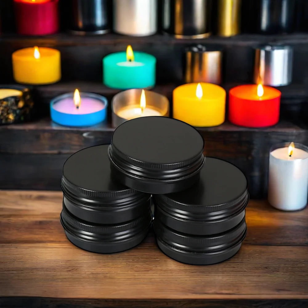 Matte Black Aluminum Metal Tin Container for Cosmetics Candles Candies Face Cream & Essential Oil-round Shape 5ml to 100ml Sizes