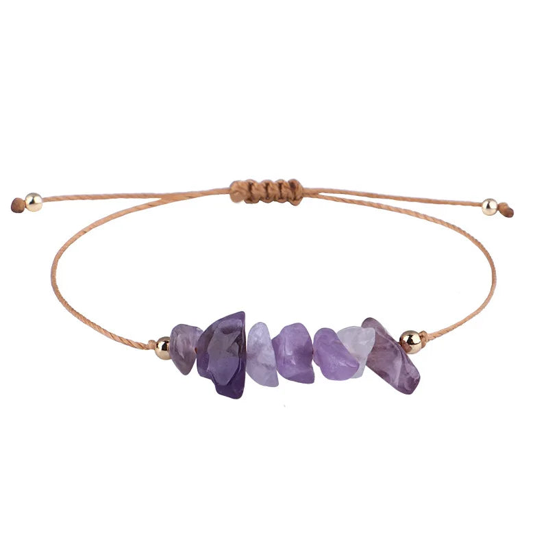 Bohemian Irregular Gravel Woven Adjustable Natural Stone Crystal Stone Amethyst Bracelet for Girls Women