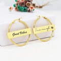 BINSHUO Wholesale Custom Stainless Steel Jewelry Blank Rectangular Nameplate Laser Engraved Letter Circle Hoop Earrings Women