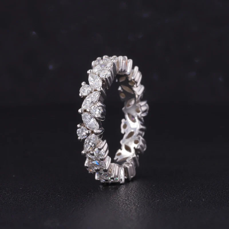 Starsgem Custom Jewelry Marquise Cut Lab Grown Diamond 14K Soild White Gold Wedding Rings Eternity Band