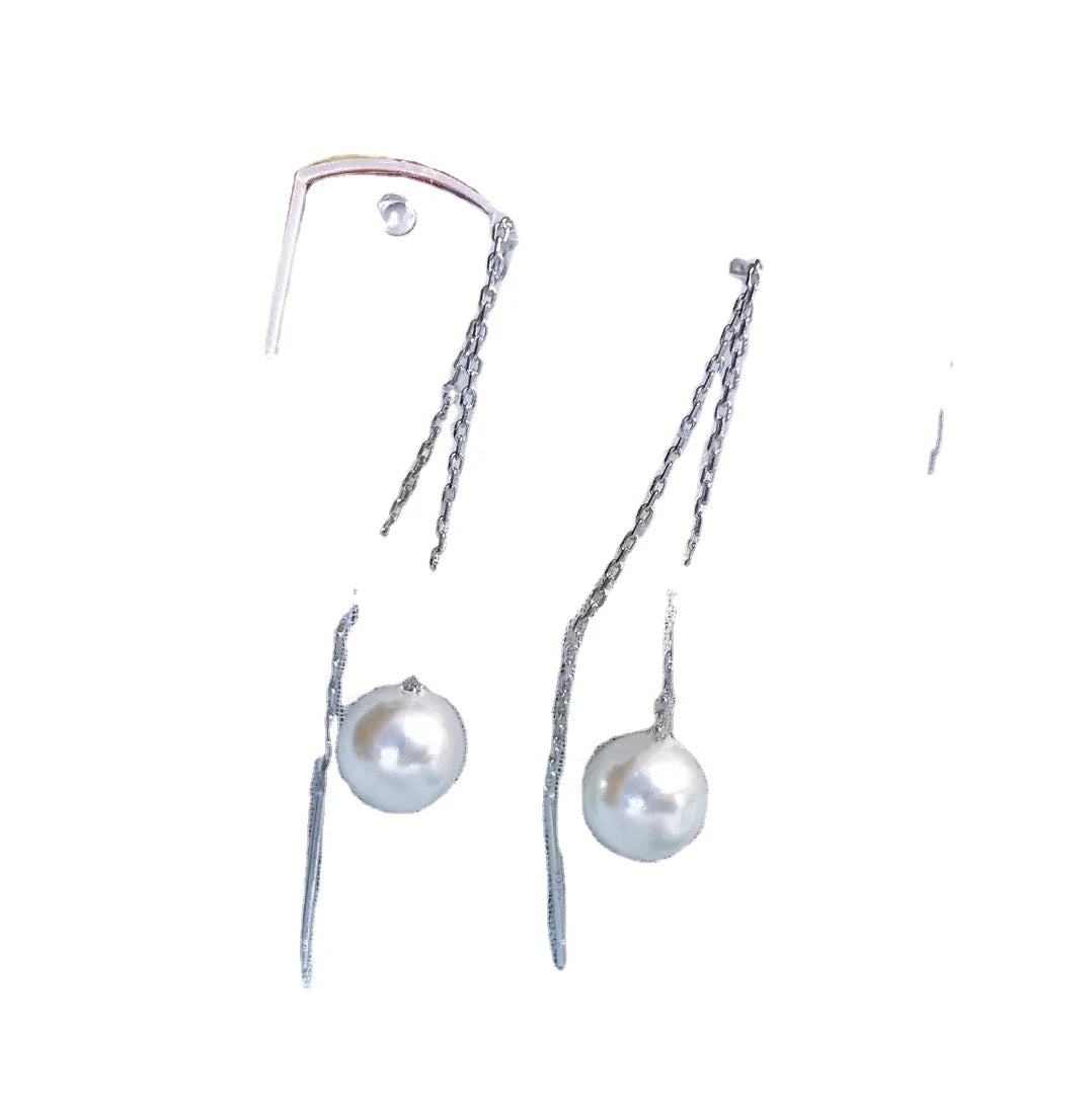 E1988  8-9mm DIY Natural Freshwater Pearl Charm Earrings Mounting Accessory 925 Sterling Silver Gold Plated  Jewelry for Women