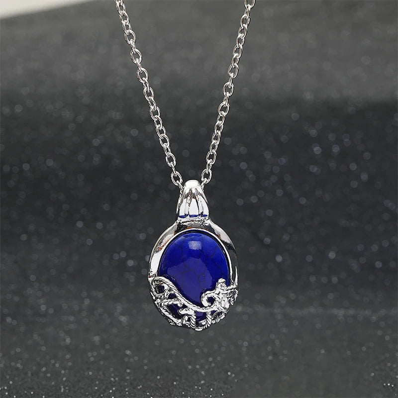 The Vampire Diaries Blue Natural Stone Necklace Personalities Pendant Necklace for Women Hot Selling Jewelry