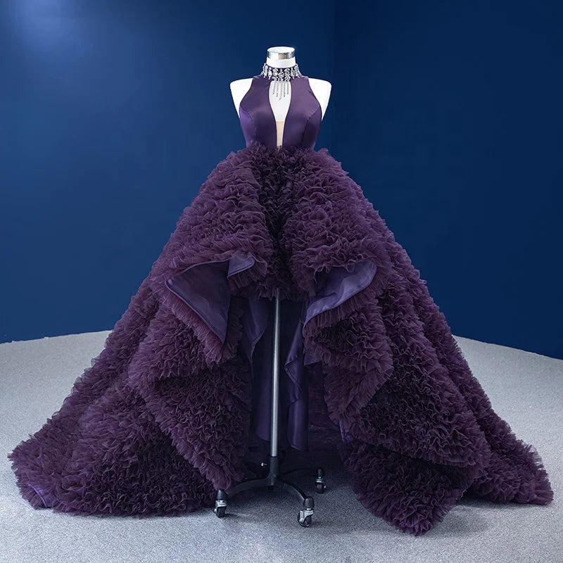 Jancember RSM67507 Purple Halter Party Sleeveless Bridal Ball Gown Evening Dresses