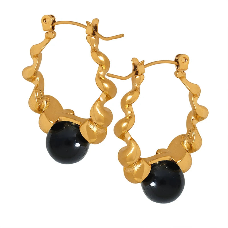 Earring Black Gem Earring Hooks Pendant Set Stainless Steel Large Hoop Earrings