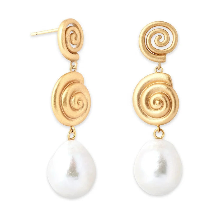 Gemnel Luxury Jewelry 925 Sterling Silver Pearl and Shell Drop Stud Earrings