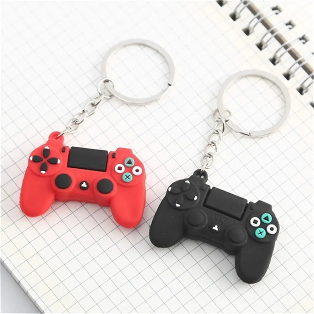 Cartoon Mini Game Controller Keyring Cute PVC & Leather 3D Joystick Gamepad Multifunction Keychain for Bag and Car Pendant