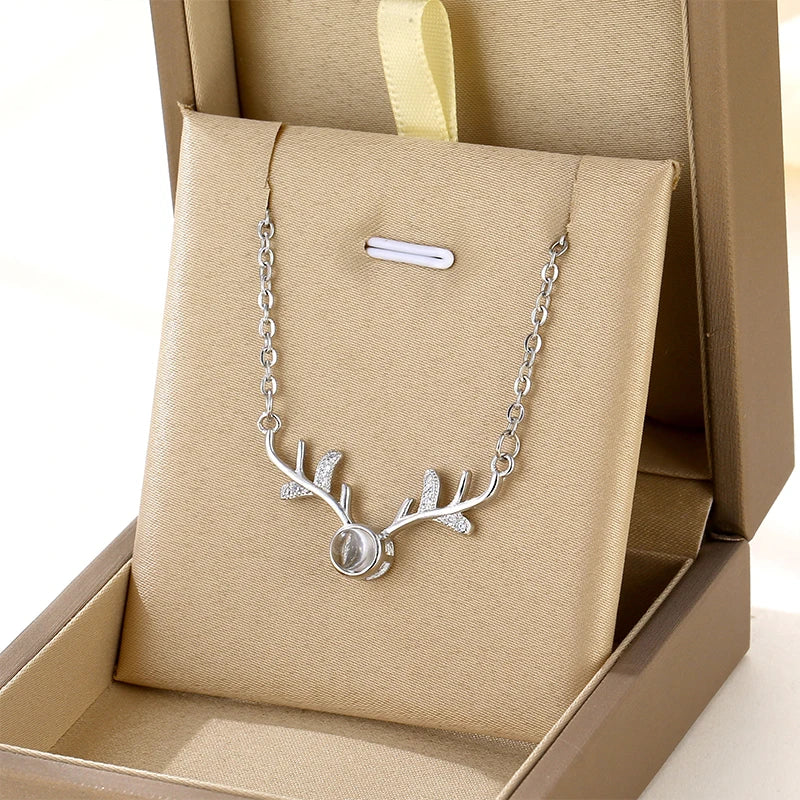 Custom Stainless Steel Classic Deer Animal Customized Photo Necklace with Link Chain for Women Party Occasion