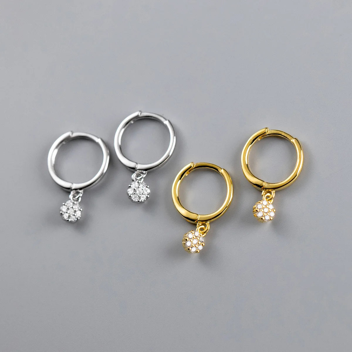 Fashion 925 Sterling Silver Minimalist Jewelry Simple Flower Round Diamond Pendant Gold Plated Hoop Earrings for Women