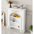 INNOVA Contemporary French Style White Flower Carved Wooden Panel Design Entry Living Room Storage Display Cabinet Shelf