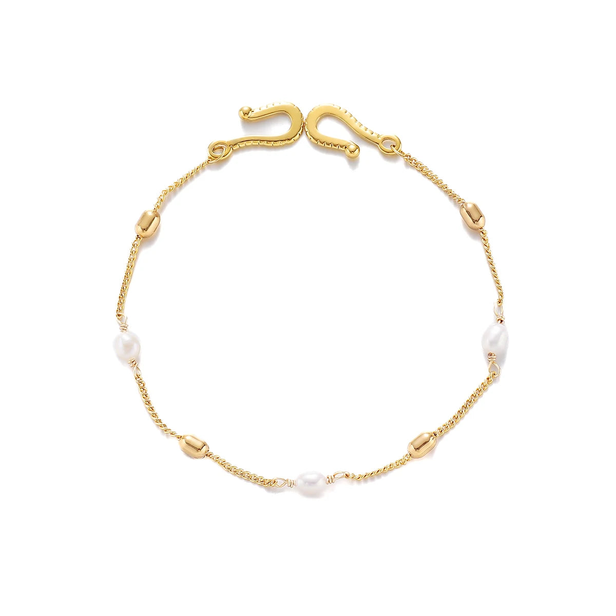 New Arrival 18K Gold Plated Chain Bracelet Fashion Design Natural Pearl Charm Bracelets for Women