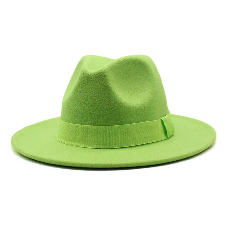 Wholesale Autumn Winter Fashion Men Women Colour Fedora Hats Imitate Wool Jazz Party British White Wide Brim Fedora Hats