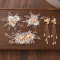 Silk Yarn Pearl Bridal Handmade Hair Comb Earrings Set Korean Wedding Headpiece Hair Jewelry Accessories