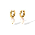 Elegant 18K Gold Single Freshwater Pearl Pendant Hoop Earrings Fashion Drop Jewelry for Women