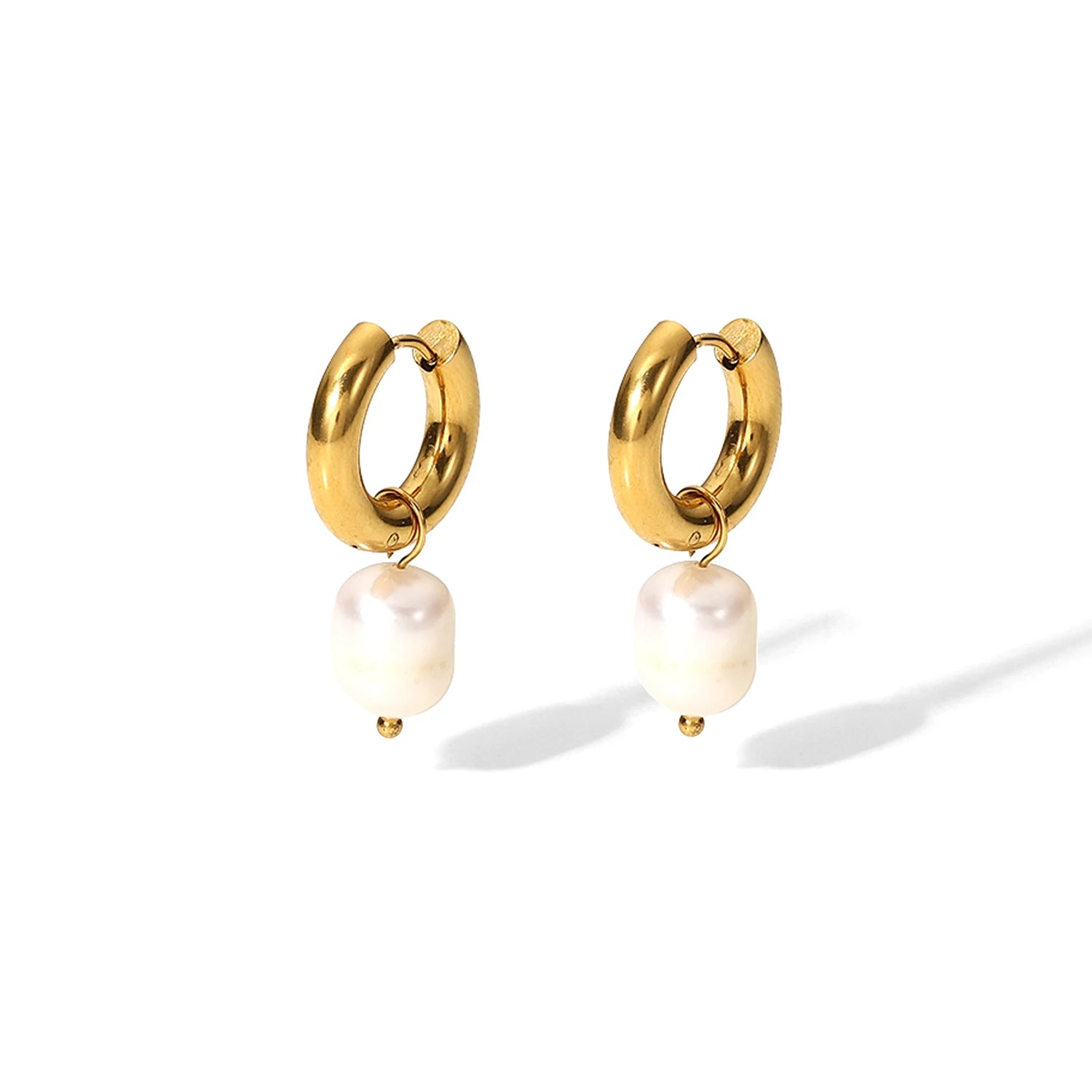 Elegant 18K Gold Single Freshwater Pearl Pendant Hoop Earrings Fashion Drop Jewelry for Women