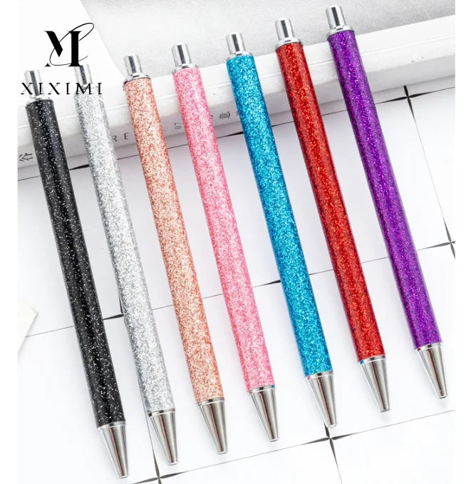 2025 PU Bling Glitter Wrap Ballpoint Resin Epoxy Click Pen Colorful Metal Retractable Pen Bling Gift Ink Pens for Wedding Gift