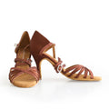 New Arrival Latin Dance Women's Satin Salsa Ballroom Shoes Dark Brown with Glitter 7cm Heel US Size 4-12 MegaBDM