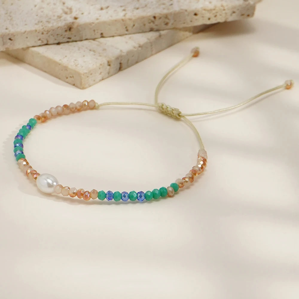 Go2boho Elegant Adjustable Beaded Bracelet Handmade Crystal Pearl Jewelry for Women Bohemian Fashion Accessories for Parties