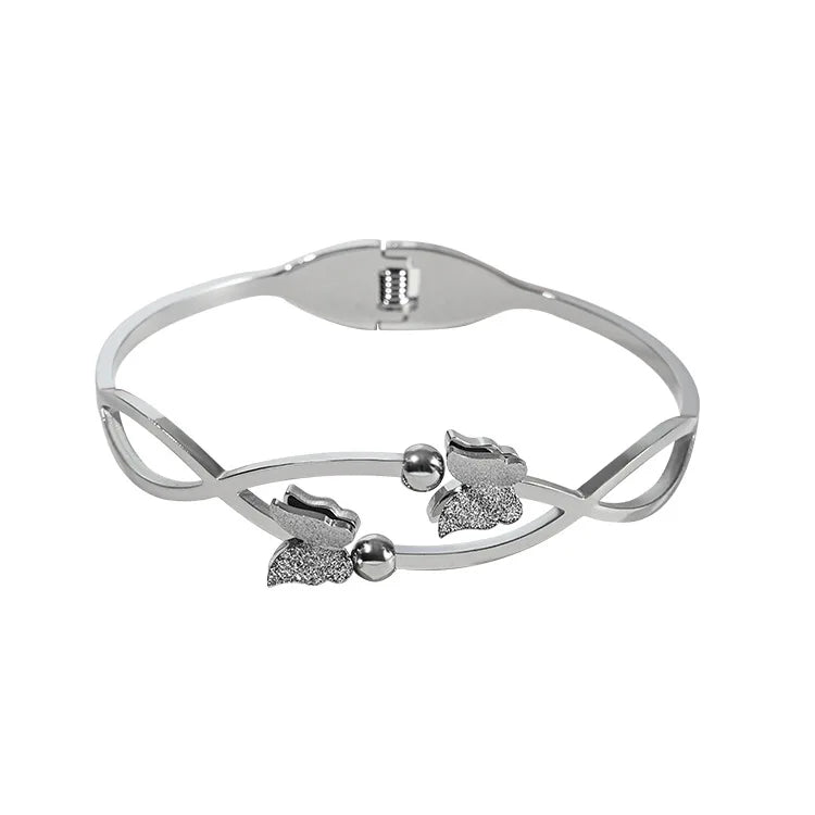 Dropshipping Women Highly Polished Stainless Steel Butterfly Open Bangles