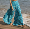 Women's Summer Boho Ruffle High Waist Floral Print Beach Pants Wide Leg Palazzo Pants