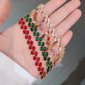 OEM Fashion Jewelry Copper Gold Plated Clover Tennis Zircon Charm Bracelets for Women