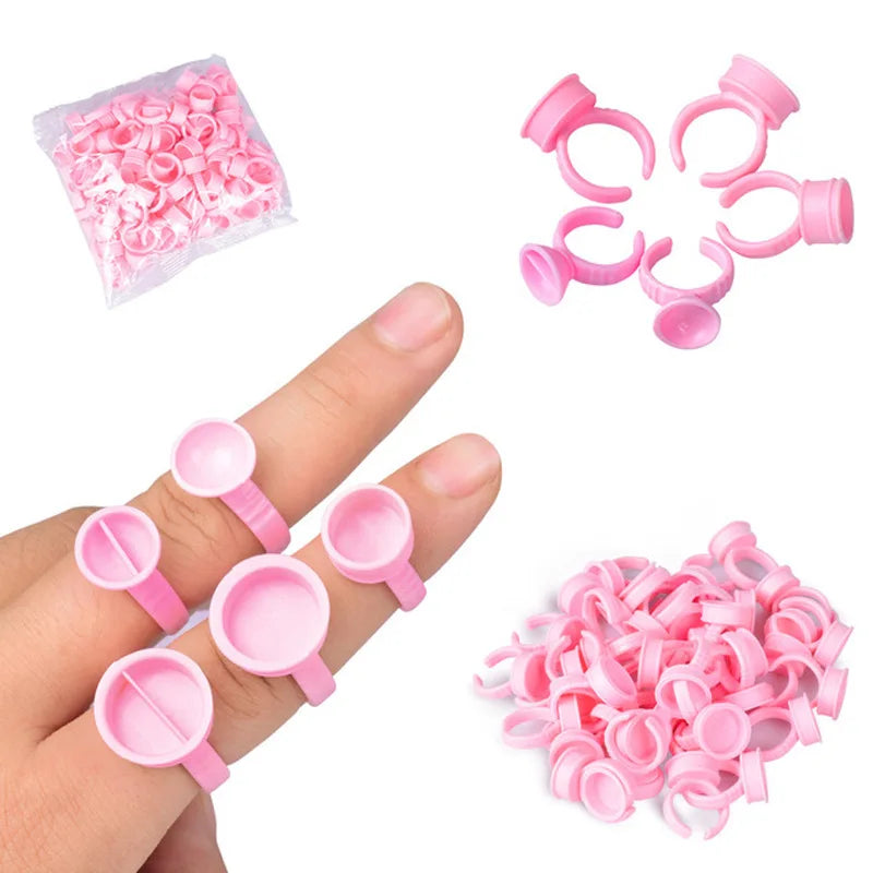 Wholesale Cheap Eyelash Extension Tools Disposable White Pink Plastic Lash Glue Ring 100pcs/pack Glue Holders