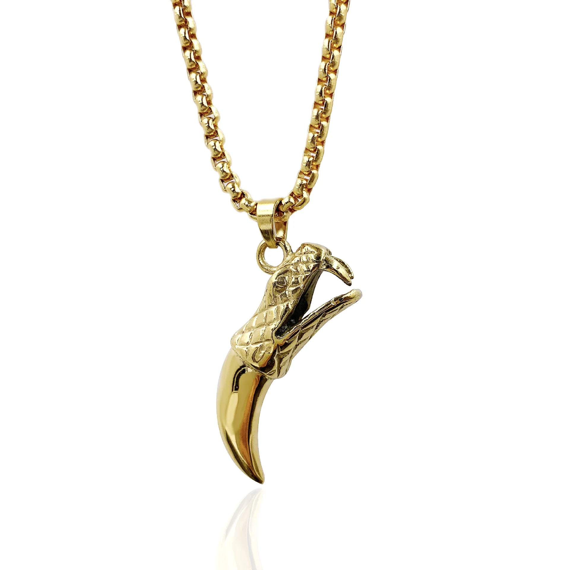 18K Gold Plated Luxury Titanium Fashion Snake Wolf Teeth Head Pendant for Punk Men Necklace Cool Man's Jewelry