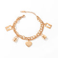 Casual High End Rose Gold Plated Stainless Steel Titanium Double Layer Design Concentric Lock Love Pendant Chain Bracelet Women