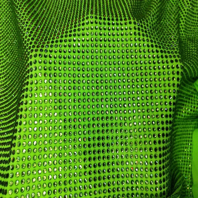 Hot Fix Rhinestone Polyester Material Crystal Green Lace Tulle Fabric Rhinestone for Bags Clothing Shoes