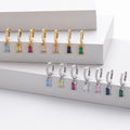 Simple 925 Sterling Silver Simply Bezel Setting Colourful square Zircon Drop Earrings for Women