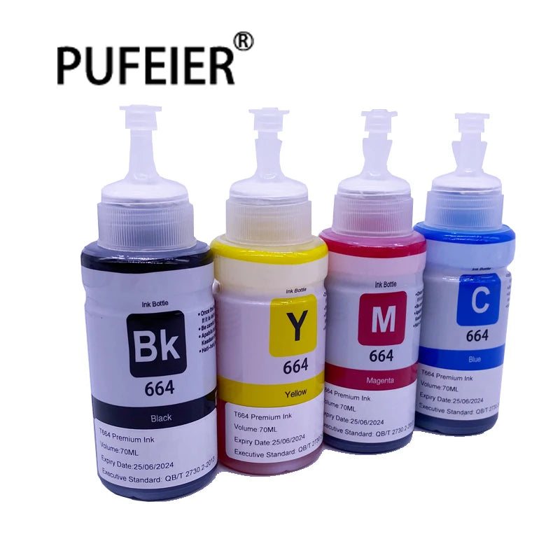 70ML 664 T664 6641 T6641-T6644 Refill Dye Based Ink Kits Compatible for Epson Inkjet Printer 664 Dye Ink