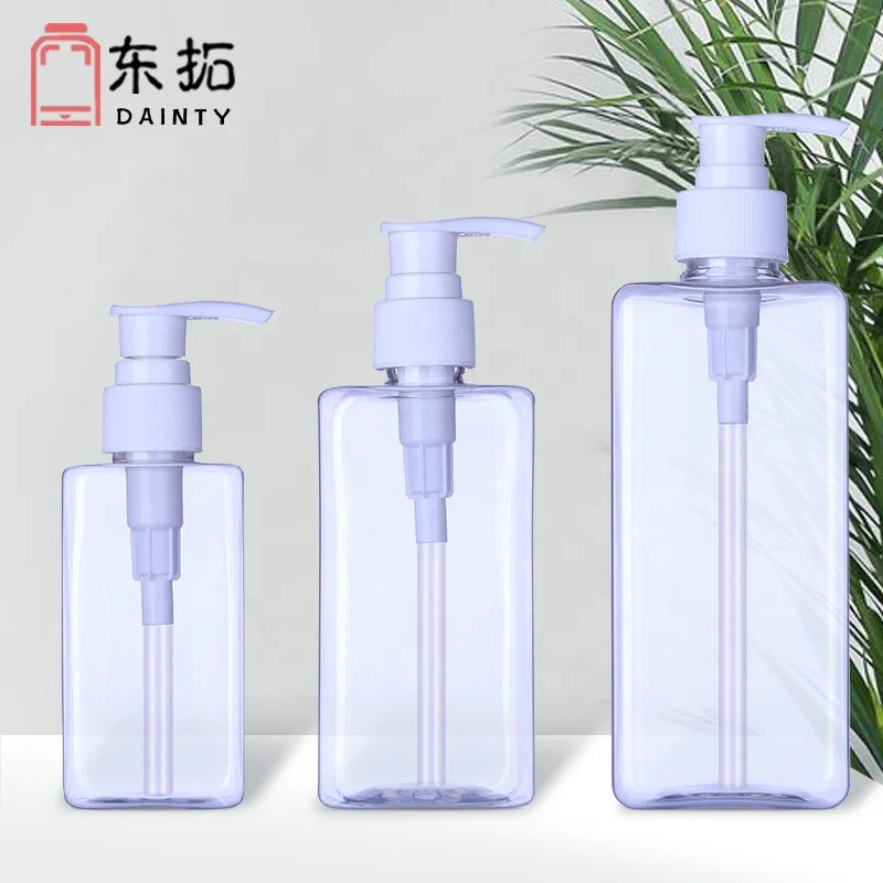 Hot Sale PET Plastic Square Bottle Wholesale Custom Empty Shampoo Bottle 180ml 300ml 500ml Lotion Pump Transparent Bottle