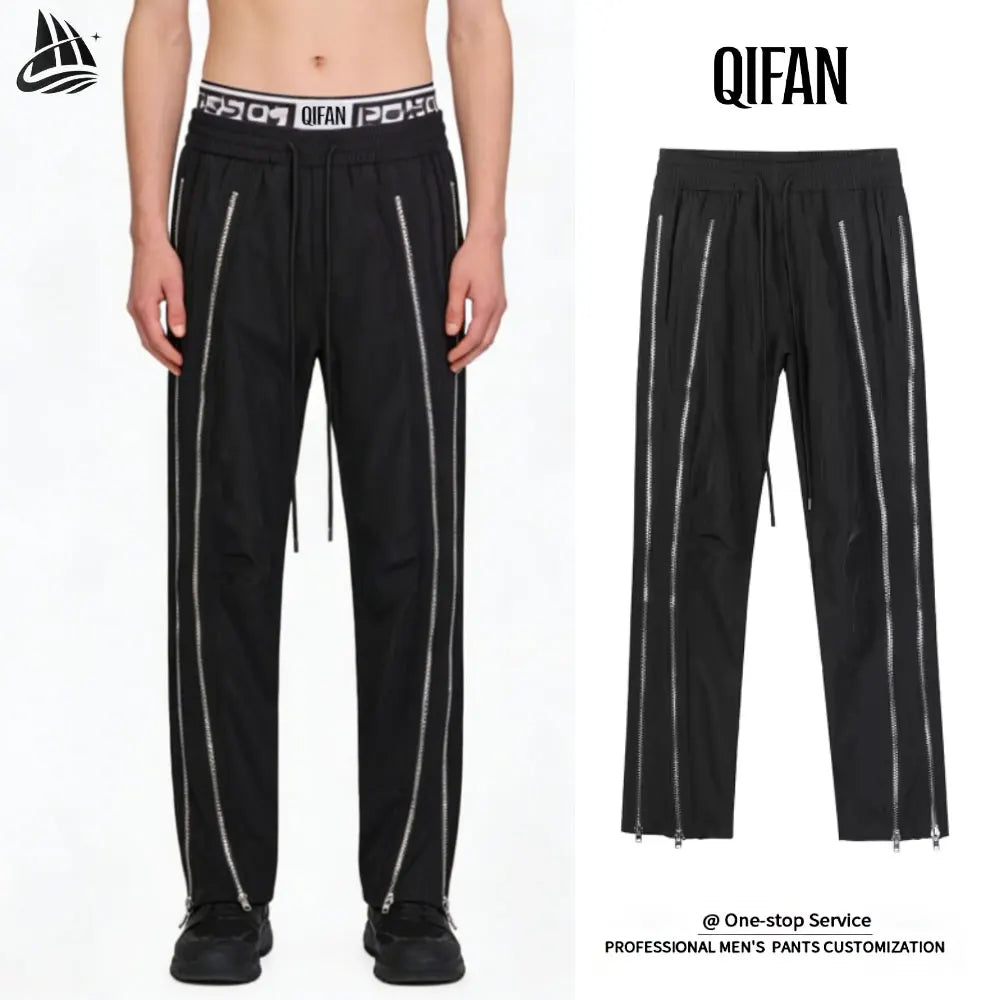 Custom Breathable Drawstring Sweat Black Straight Leg Fit Side Zipper Casual Hip Hop Streetwear Cotton Men's Cargo Pants