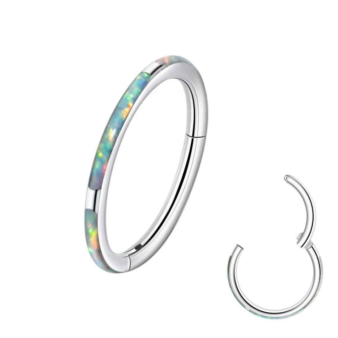 Body Piercing Jewelry Opal CZ CNC Prong Setting Nose Ring Clicker